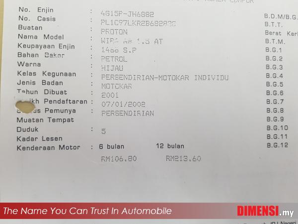 sell Proton Wira 2001 1.5 CC for RM 5900.00 -- dimensi.my the name you can trust in automobile