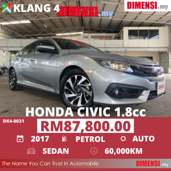 sell Honda Civic 2017 1.8 CC for RM 87800.00 -- dimensi.my