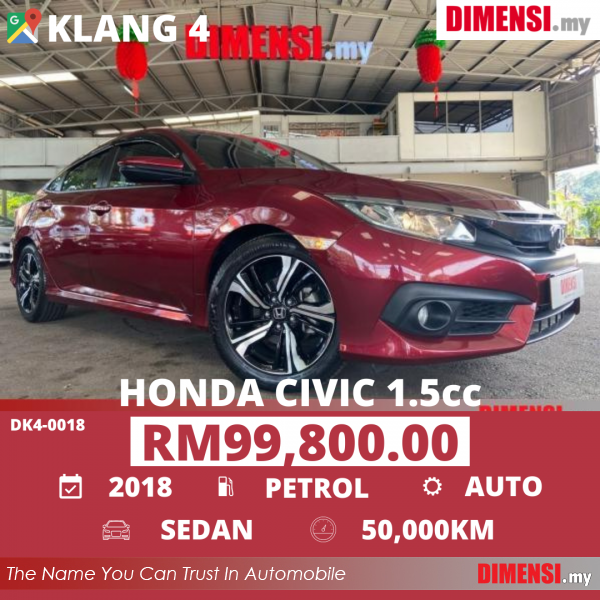 sell Honda Civic 2018 1.5 CC for RM 99800.00 -- dimensi.my