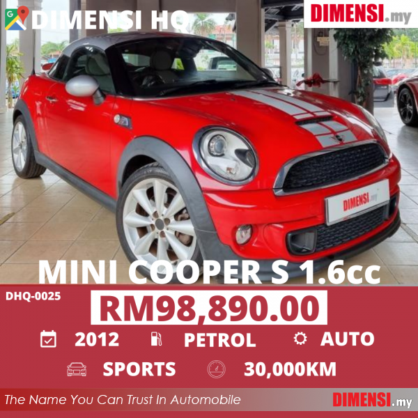 sell MINI Cooper S 2012 1.6 CC for RM 98890.00 -- dimensi.my