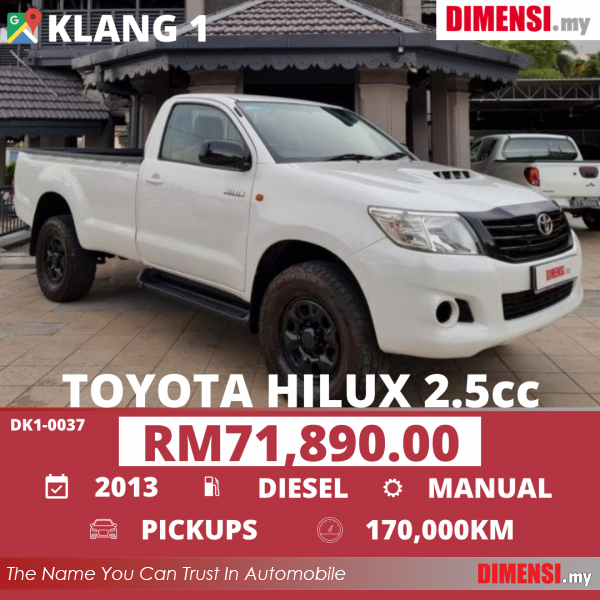 sell Toyota Hilux 2013 2.5 CC for RM 71890.00 -- dimensi.my